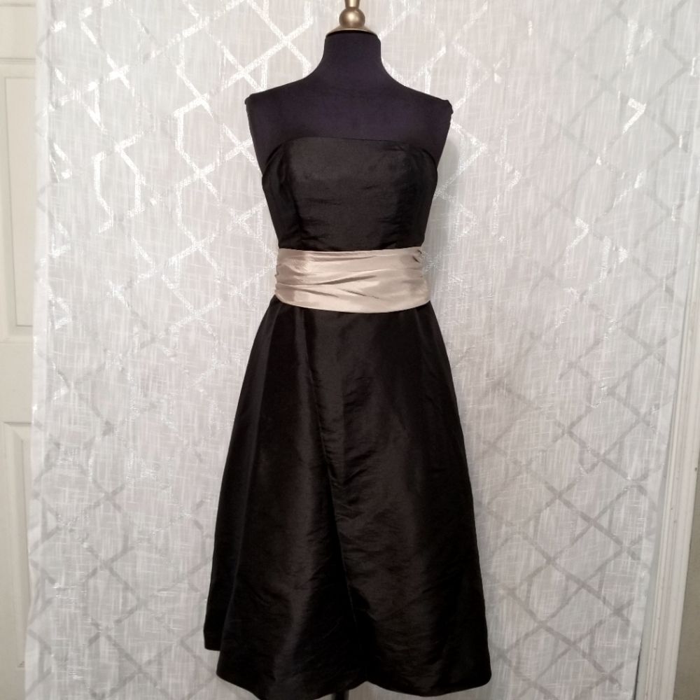 Bill Levkoff Dress Womens 8 Black Strapless Satin A Line Bow  Gown Formal
